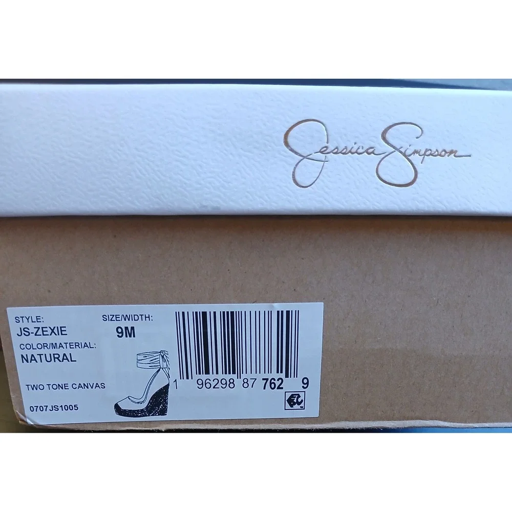 Jessica Simpson JS-ZEXIE Natural Two Tone Canvas Wedge Espadrille Pumps 9M